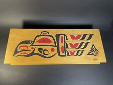 Vintage NW Coast Native American Wood Box Signed H Russell 15”-stains picture