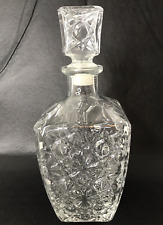 Vintage Crystal Cut/Pressed Glass Liquor Wine Decanter with Stopper ~ 9.5