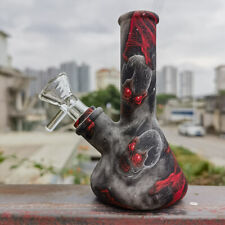 5 inch Silicone Hookah Bong Red Eyes Skull Print Smoking Water Pipe Bong Bubbler picture