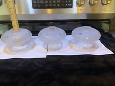 THREE Gorgeous 3 1/2” Tall Vintage Frosted Etched Flowers Glass Shades. Ruffles  picture