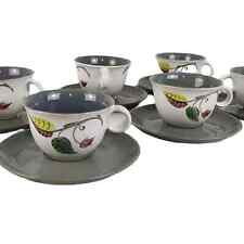Set 6 Vtg 1958 Denby England SPRING Tea Cups & Saucers, Albert College Stoneware picture