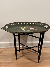 Nashco Hand Painted Toleware Tray and Table Floral Reticulated Vintage picture