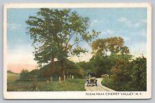 Postcard NY Cherry Valley Otsego County Scenic Man Driving Old Car Country Rd J1 picture