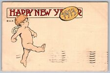 1913 Vintage Postcard HAPPY NEW YEAR  cherub Kicking a Football with Year picture