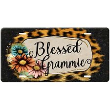 Blessed Grammie Grandmother Name License Plate-Leopard-Black Glitter-Flowers picture