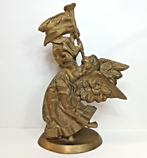 VTG Solid Brass Angel Blowing Horn Taper Candle Holder 8 1/4