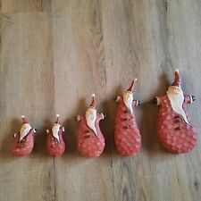 Vintage Old World Carved Santa's Set Of 5 Bells Rustic Table Top Painted picture
