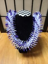 Grad Wedding Party Hawaiian White, Purple & Periwinkle Strips Ribbon Lei picture