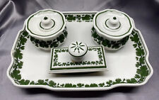 Meissen Full Green Vine Ivy Desk Set Pair of Inkwells Ink Blotter Tray Porcelain picture