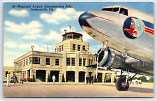 Postcard Jacksonville FL Municiple Airport Admin Tower Weather Bureau Plane A19 picture