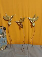 Vintage Set Of 3 Brass Hummingbird Flower Picks picture