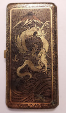 Antique Vintage Handmade Damascene Japanese Cigarette Case - Mount Fuji & Dragon picture