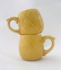 Vintage 1960s Los Angeles Potteries 2 YELLOW MUGS Diamond Quilt w/ Thumb Rest picture