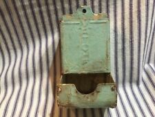 Vtg VERY SHABBY WORN Match Wall  Holder ~turquoise CHIPPY Farmhouse primitive picture