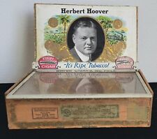 1928 HERBERT HOOVER Political Election Texas Factory Wood Cigar Box w/Glass Lid picture