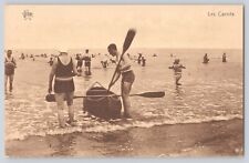 Postcard Bathing Beauties Canoe Ocean Beach Swimsuits Vintage c1910 picture