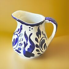 Mexican Pottery Talavera Blue/ White Creamer Handmade Hand Painted 3.74”x2.25” picture