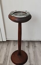 Vtg Antique Wood Ashtray Smoking Stand Glass Ashtray Matchbook Holder  picture