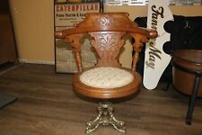 Antique c.1910 White Star Line Carved Oak Cast Iron Lion Base Swivel Ships Chair picture