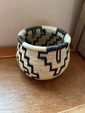 Estate Small Nicely Made Tan w Geometric Dark Brown Woven South American Basket picture