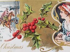C 1907 Man Horse Tree Christmas Greetings Maiden Girl Waiting Robbins Postcard picture