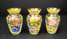 Lot of 3 Tracy Porter Hand Painted Glass Floral Bud Vases 3” Vintage 1980s picture