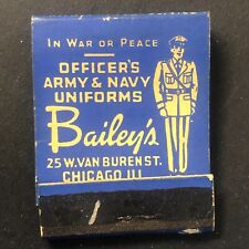Bailey's Army Navy Uniforms WWI Era Vintage Full Matchbook c1940's Scarce picture