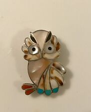 Vintage Native American Sterling Silver Zuni Snowe Owl Pendant/Brooch Inlay picture