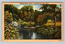 Cambridge City IN-Indiana, Greetings, Pond, Flowers, Shrubbery, Vintage Postcard picture