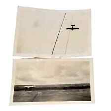 Vintage 1940s B&W Photo Airplane Flying Landing Runway Lot of 2 Plane Sky picture
