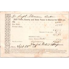 1868 Antique - Tax Collection Bill Receipt - Town or County of Sharon picture