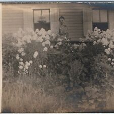 c1910s Lovely Outdoor Garden RPPC Woman Lady House Flowers Real Photo Cute A160 picture