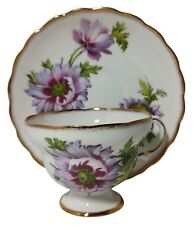 Vintage Rosina Bone China Teacup and Saucer Purple Flowers Gold Trim England SEE picture