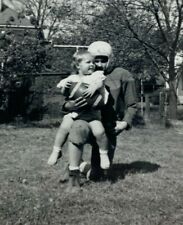 Boy Football Uniform Holding Baby Ball Vintage B&W Photograph Snapshot 3.25 x 5 picture