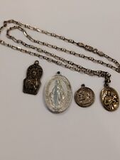 Vintage Religious Medal  Lot With 925 Italy Silver Necklace  picture