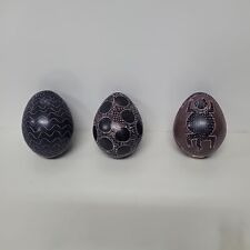 Lot Of 3 Hand Carved Granite Marble Stone Eggs Made In Kenya. picture