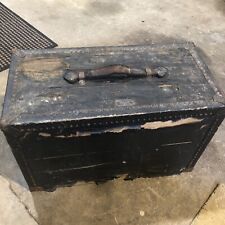 Antique 1920s Domestic Tool Box Chest Old Vintage Canvas Leather Wood Metal picture