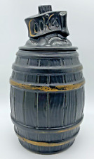 Vintage 1969 McCoy Pottery Black Brown Gold Barrel Cookie Jar MCM picture
