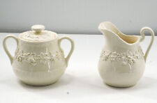 Wedgwood Embossed Queensware Cream on Cream Shell Edge Covered Sugar & Creamer picture