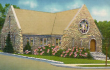 Vintage Linen Postcard Adventist Church Cobblestone Building Grounds Boone NC picture
