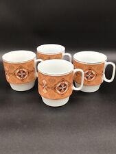 Lot of 4 Vintage Mod Stacking Coffee Cups Orange & Brown Boho Chic picture