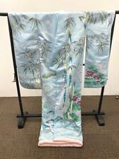 Iro-uchikake Kimono Wedding Bridal Pure silk Light blue Yuzen Crane Bamboo F/S picture
