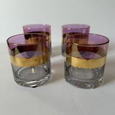 Set of 4 Zodax Cylinder Glass Vases Purple & Gold Made in Poland 4” picture