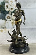 Lion Slayer Gorgeous Genuine plum Bronze Sculpture Statue Noveau Artwork Gift picture