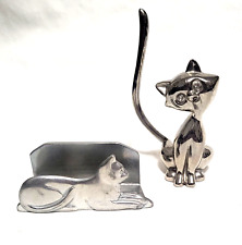 Vintage Seagull Pewter Cat Business Card Holder 1987 + Cat ring holder picture