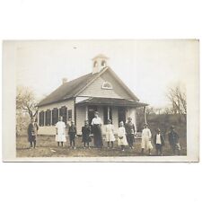 One-Room Schoolhouse Antique RPPC Young Students Outside Boy Girls Teacher C1900 picture