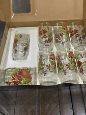 Vintage 8 Red Floral ANCHOR HOCKING Drinking GLASSES 12 Oz The Gallery NOS picture