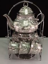 20 pc Tea Set Tea Pot 6 Cups 6 Saucers Rack Silver Anniversary Style 3 oz Cup  picture