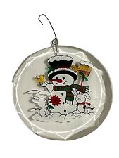 Vintage 80s Christmas Ornament Snowman Bunny Birds Clear Acrylic  Round Signed picture
