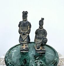 Vintage Chinese Paired Ceramic Terracotta Warrior Figurines Chinoiserie Decor picture